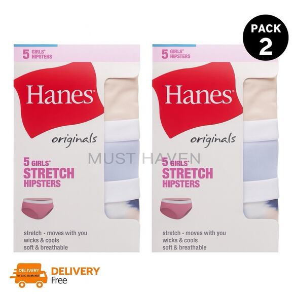 Pack 2 - Hanes Girls' 5-Pack Stretch Hipsters Underwear Size 8 - Picture 1 of 6